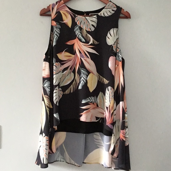 *LIKE NEW* Melanie Lyne Palm Print Sleeveless High-Low Blouse Size 8 - Picture 1 of 11